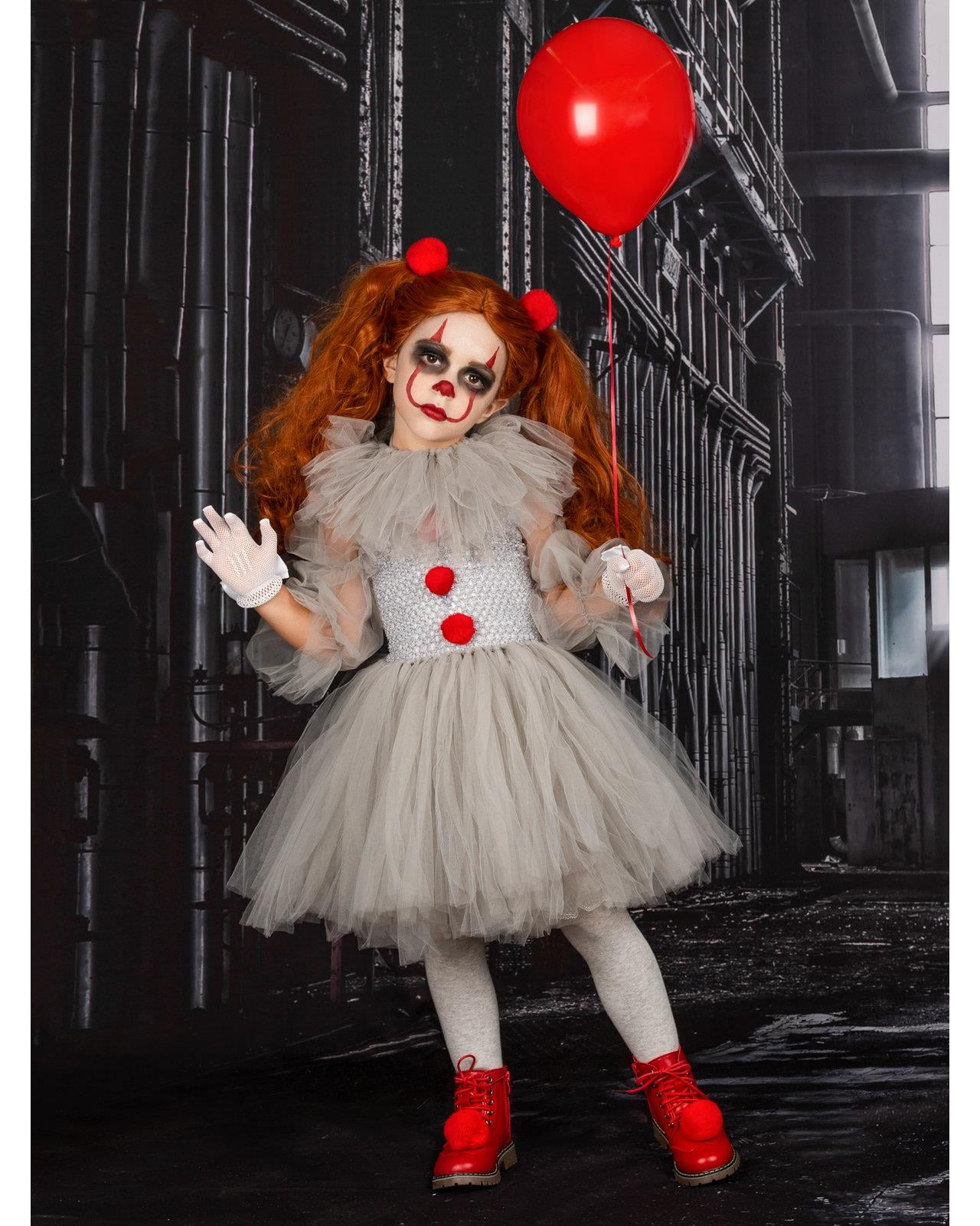 Girls Pennywise Clown Dress Inspired Holiday Costume, Gray, Size: 12Y - Walmart.com